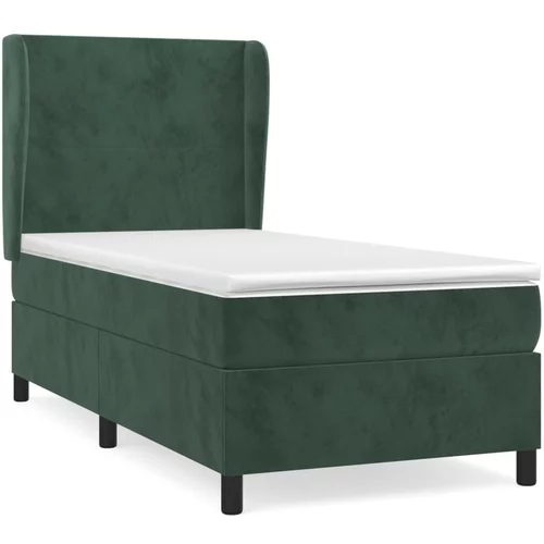 vidaXL Box spring postelja z vzmetnico temno zelena 90x200 cm žamet, (20902193)