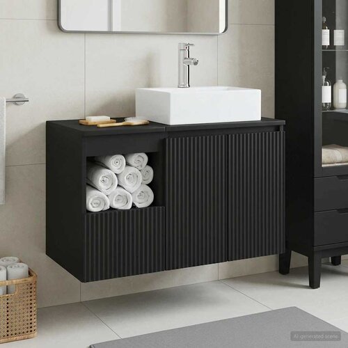  Set namještaja za kupaonicu 2 kom. Crna Konstruirano drvo 49,5 x 41 x 79,5 cm Cene