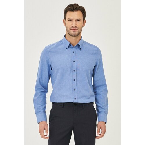 AC&Co / Altınyıldız Classics Men's BLUE Button-down Collar Tailored Slim Fit Oxford Shirt. Slike