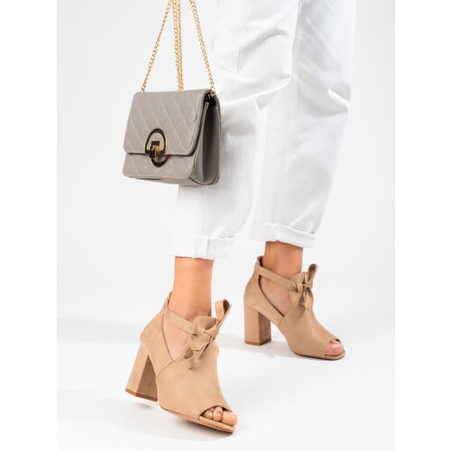 W. POTOCKI Spring women&amp;#039;s suede ankle boots on the post Potocki beige Slike
