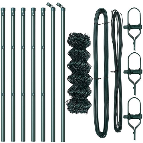 VidaXL Verižna ograja z 7 stebri 0.6x10 m Galvanizirana jeklena zelena Slike