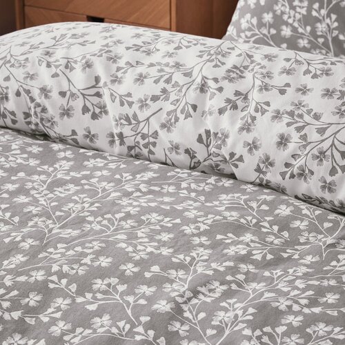 Catherine Lansfield Siva flanelska posteljina za krevet za jednu osobu 135x200 cm Grace Floral Leaf &amp;ndash; Slike