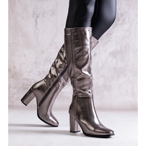 Gemre Silver block heel boots made of eco leather Toume Cene