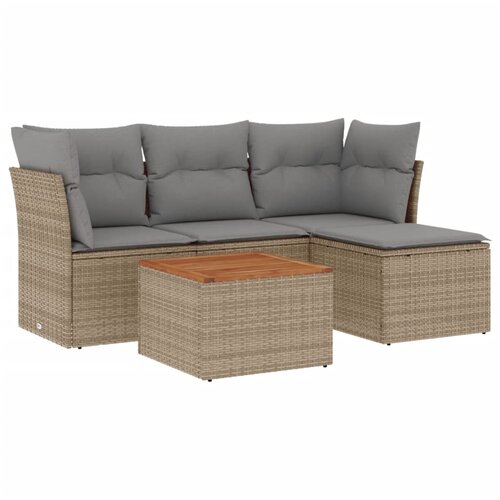  5-dijelni vrtni set sofa s jastucima bež od poliratana Slike
