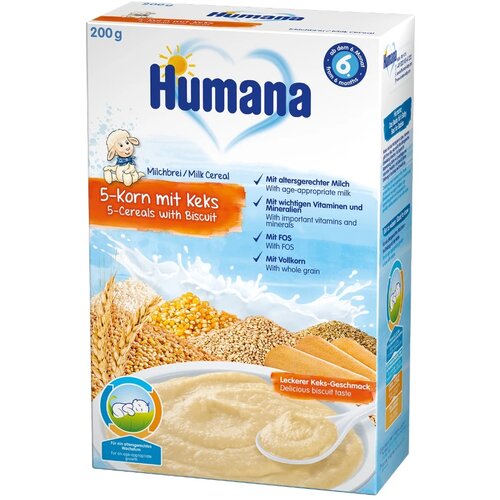 Humana mlečna kašica za bebe sa 5 vrsta žitarica i keksom 200 g Cene