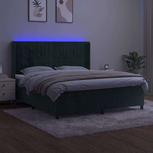 VidaXL Krevet box spring s madracem LED tamnozeleni 180x200 cm bar&amp;scaron;un Slike
