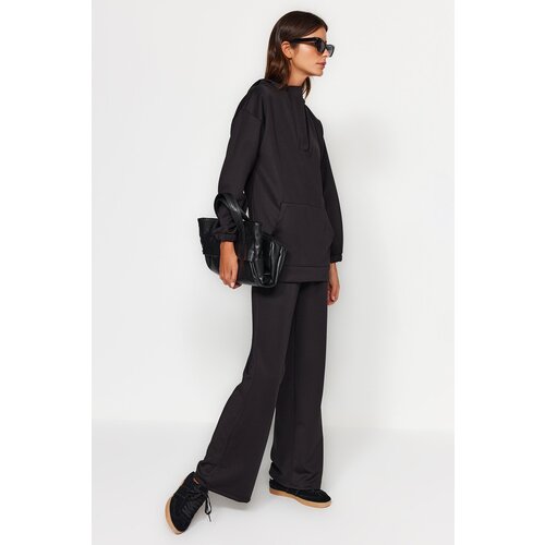 Trendyol Black Collar Detailed Hooded Diver/Scuba Knitted Tracksuit Set Slike