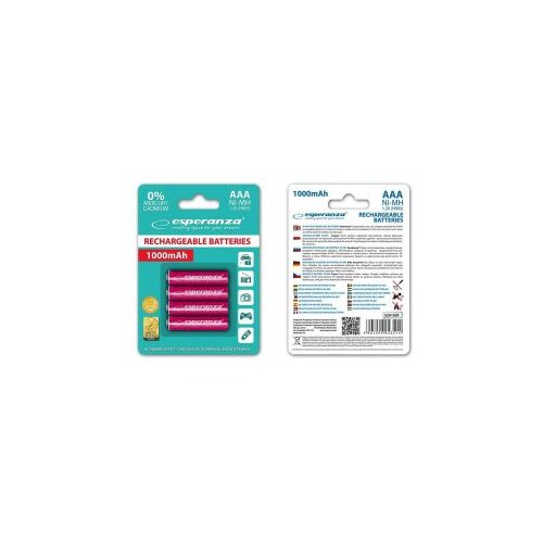  Punjive baterije ESPERANZA RECHARGEABLE Ni-MH AAA 1000MAH 4kom. red, EZA102R Slike