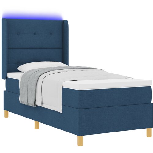 vidaXL Box spring krevet s uzglavljem Plava 90 x 190 cm tkanina - Plava 90 x 190 cm Pro&scaron;iveno gumbima Cijene