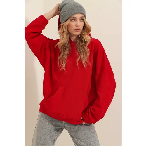 Trend Alaçatı Stili Sweatshirt - Red - Regular fit