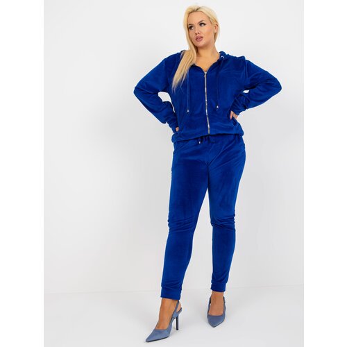 Fashion Hunters Women&amp;#039;s Velour Tracksuit Plus Size Michell - Blue Slike