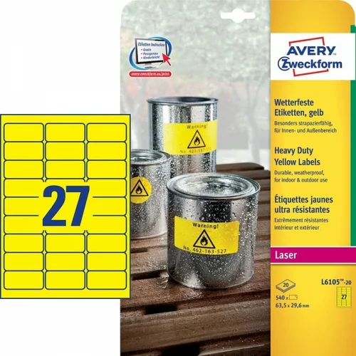 Avery Zweckform Zelo odporne etikete iz poliestra, rumene 63,5 x 29,6 mm