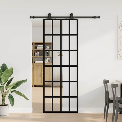 vidaXL Klizna vrata s priborom crna 76 x 205 cm od ESG stakla Cijene