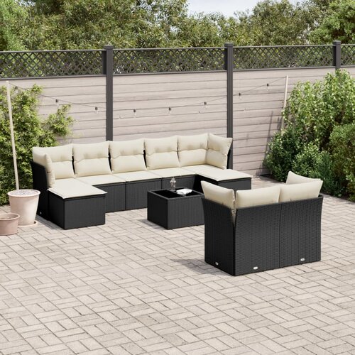  10-dijelni set vrtnih sofa s jastucima crni od poliratana Cijene