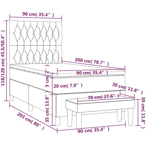  Krevet s oprugama i madracem tamnosivi 90x200 cm od tkanine Slike