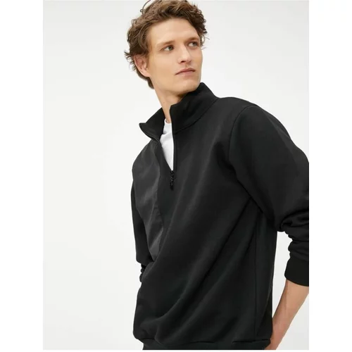 Koton Half-Zip Sweatshirt Stand-Up Collar Block Detailed