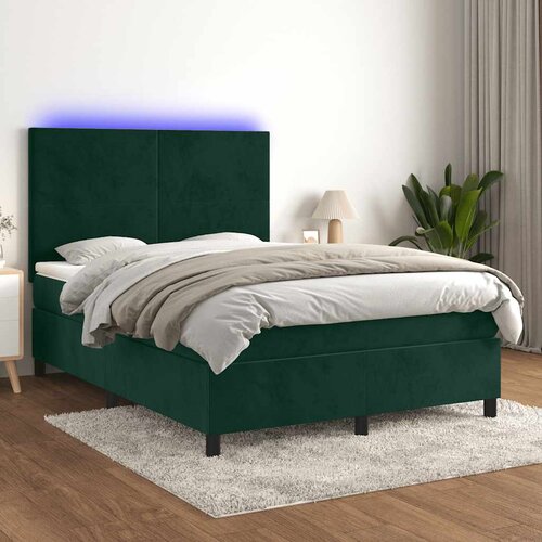 Krevet box spring s madracem LED tamnozeleni 140x200 cm bar&amp;scaron;un Slike