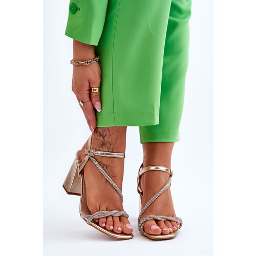 Kesi Leather sandals with rhinestones, heels gold Carlotta Cene