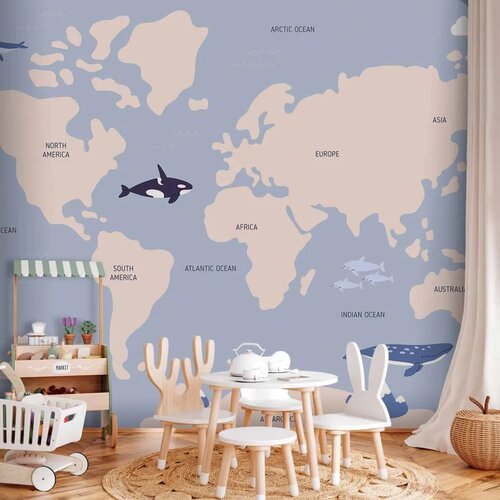  Foto tapeta - Pastel Planet - Animals and Underwater Plants on a Map 250x175 Vodootporna Cene