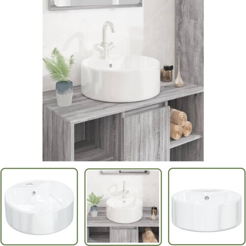 The Living Store Umivalnik bel 40x14,5 cm keramični okrogel - Umivalnik, (21744790) Cene
