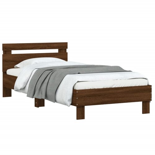  Okvir za krevet s uzglavljem i LED svjetlima boja smeđeg hrasta Smeđa 90 x 190 cm Slike