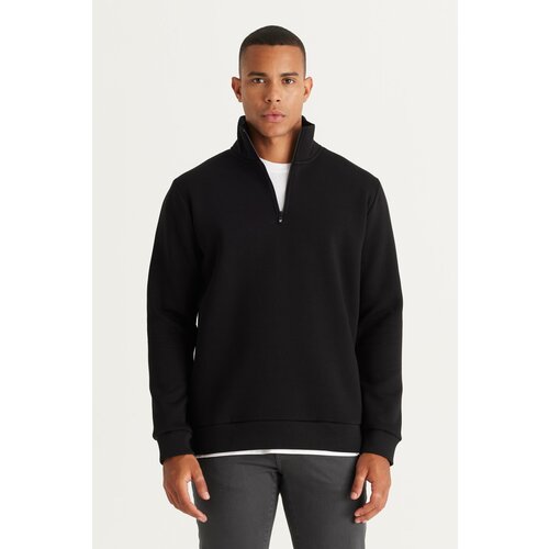 AC&Co / Altınyıldız Classics Men's Black Standard Fit Normal Cut Inner Fleece Pile Collar Cotton Sweatshirt. Slike