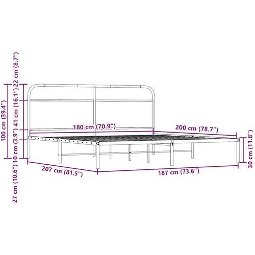 VidaXL metalni okvir kreveta bez madraca smeđa boja hrasta 180x200 cm Slike