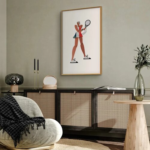  Plakat - Tennis Player with a Racket on a White Background - Illustration 29.7x42 Zlatni okvir Cene