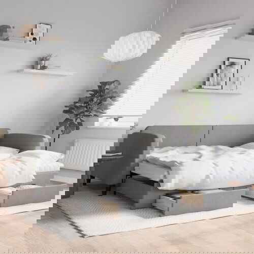 VidaXL Izvlečna dnevna postelja s predali svetlo siva 100x200 cm blago Slike
