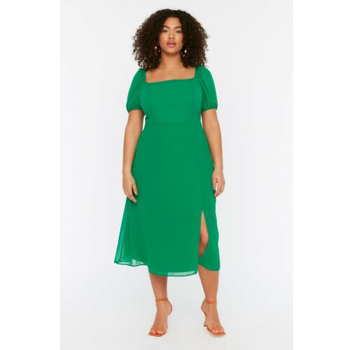 Trendyol ženska haljina Curve Emerald Green Slit Slike