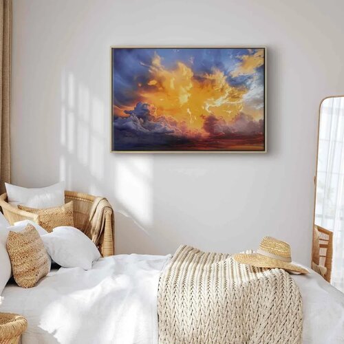  Slika - Beautiful Sunset - Clouds in Warm Shades 120x80 U prirodnom drvenom okviru Slike