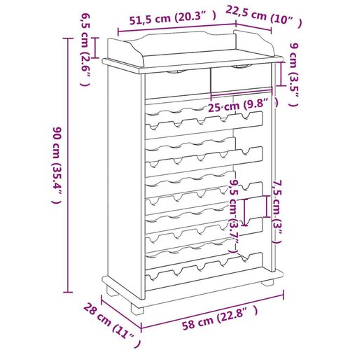 VidaXL Stalak za vino 90x60x30 cm od čvrstog borovog drveta Slike