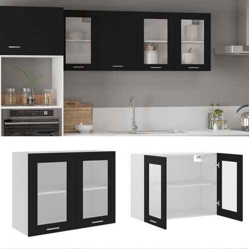 Viseći stakleni ormarić crni 80 x 31 x 60 cm od iverice Slike