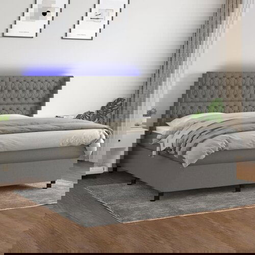 The Living Store Box spring postelja z vzmetnico LED temno siva 160x200 cm blago - Box Spring Postelja, (21518103) Cene