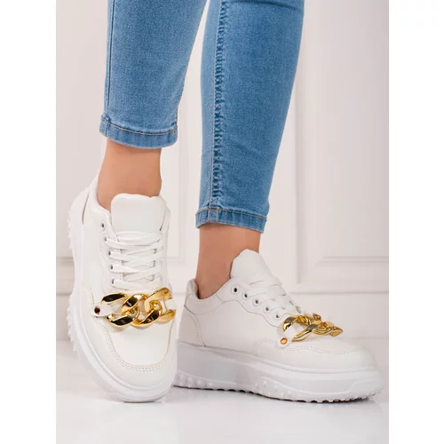 SHELOVET White women's sneakers with chain