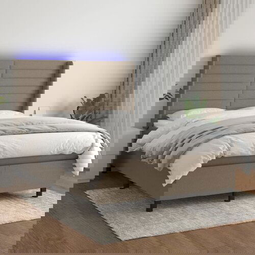 The Living Store Box spring postelja z vzmetnico LED taupe 140x200 cm blago - Box Spring Postelja, (21520514) Slike