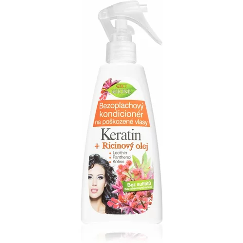 Bione Cosmetics Keratin + Ricinový olej regeneracijski balzam brez spiranja za lase 260 ml