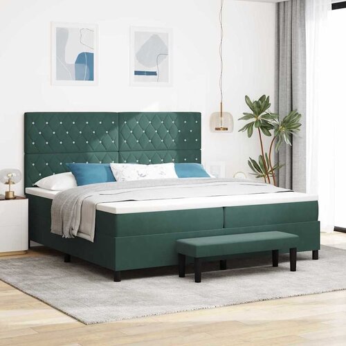 Box spring krevet Tamnozelena 200 x 200 cm Baršun - Tamnozelena 200 x 200 cm Kristal s dugmadima Cene