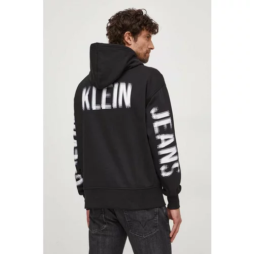 Calvin Klein Jeans Pulover moška, črna barva, s kapuco