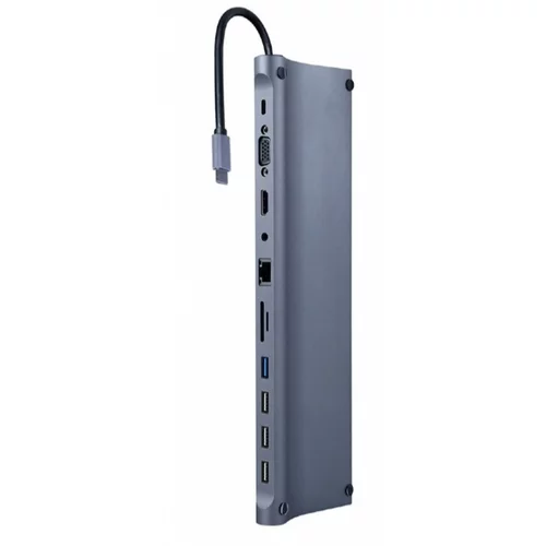 Gembird Adapter USB-C 11-v-1 USB, HDMI, LAN, VGA, PD, čitalec kartic + audio, (20442043)