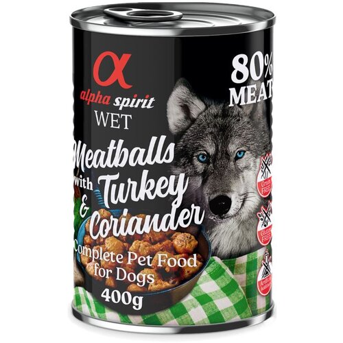 Alpha Spirit Dog Meatballs 6 x 400 g - puran in koriander Slike
