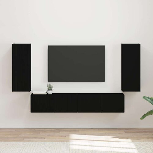Crna Set omare za televizijo na steni 4 pcs Črna Konstruiran les, (5000132477) Slike