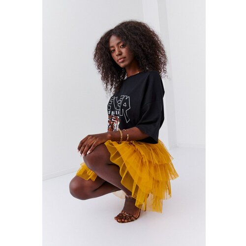 Fasardi Tulle mini skirt with ruffles mustard Slike