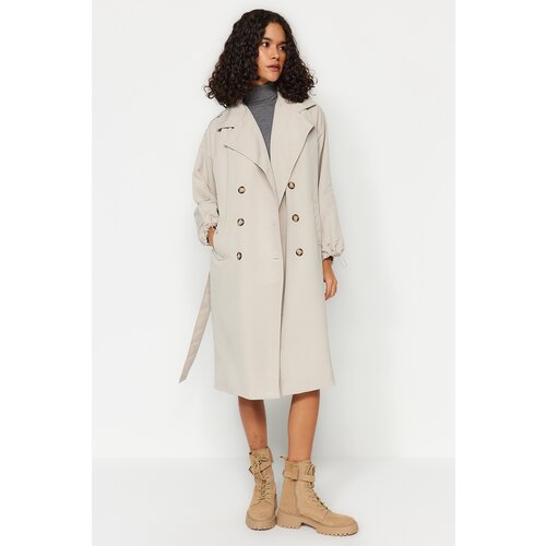 Trendyol Stone Oversize Wide Cut Belted Water Repellent Trench Coat Slike