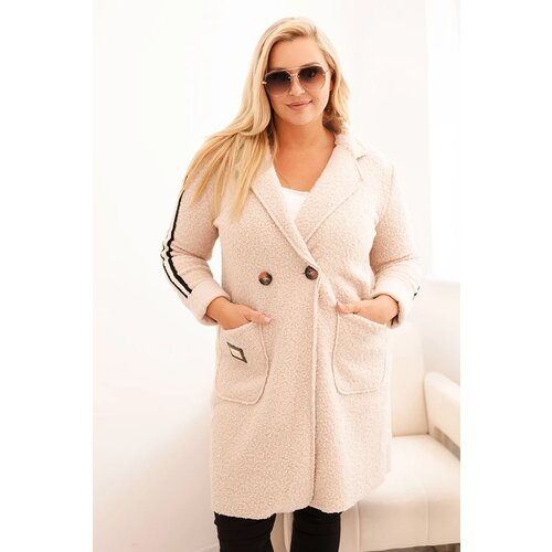 Kesi Włoski Plus Size women's coat made of faux fur with pockets beige Cene