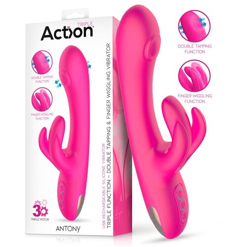 Action Antony Triple Function Double Tapping &amp;amp; Finger Wiggling Vibrator Pink Slike