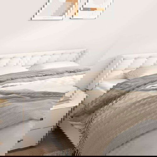  Vzglavje z u&amp;scaron;esi belo 183x16x78/88 cm umetno usnje, (20793073) Slike