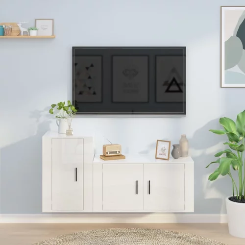 vidaXL Komplet TV omaric 2-delni visok sijaj bel inženirski les