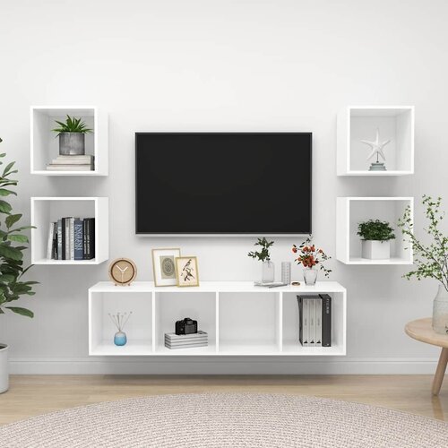  Komplet TV omaric 5-delni bela iverna plo&amp;scaron;ča Slike