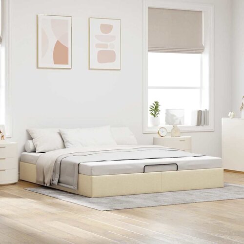  Otomanski okvir kreveta bez madraca krem 180x200 cm od tkanine Slike